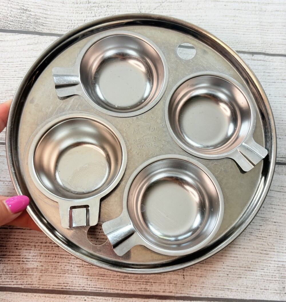 Vintage Pre-1968 Revere Ware Copper Bottom 4 Egg Poacher For Skillet/Pan 8"
